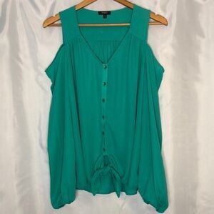 XOXO Women’s Cold Shoulder Long Sleeve Green Top Size L